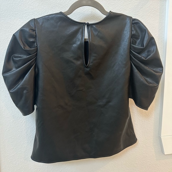 CINQ A SEPT faux leather blouse with puff sleeve - Picture 3 of 4